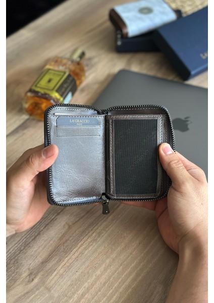 Lancoves Erkek Fermuarlı Deri Kullanışlı Cüzdan Crazy Taba indirimleri