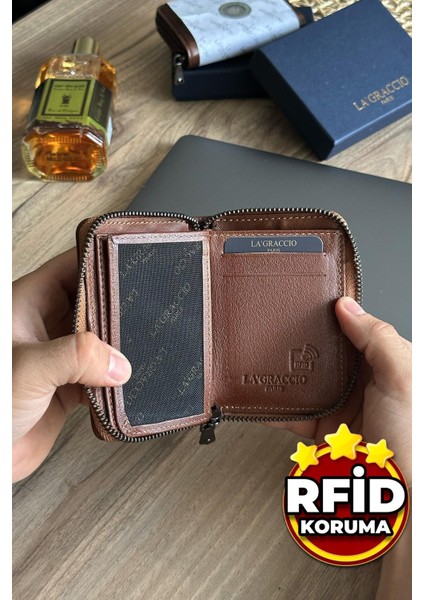 Lancoves Erkek Fermuarlı Deri Kullanışlı Cüzdan Taba fiyatları