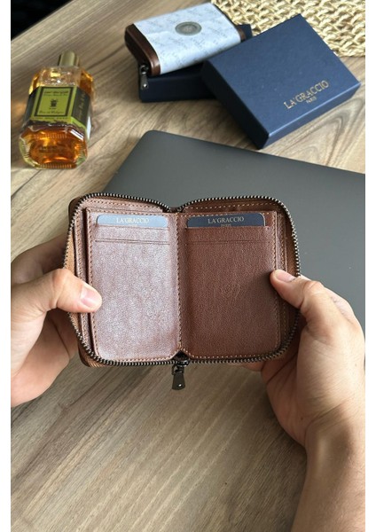 Lancoves Erkek Fermuarlı Deri Kullanışlı Cüzdan Taba fırsatları