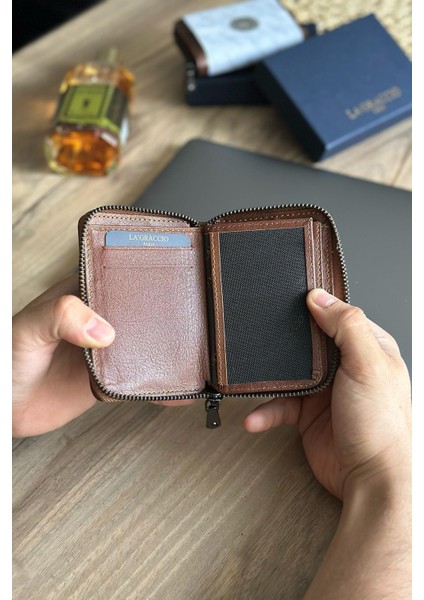 Lancoves Erkek Fermuarlı Deri Kullanışlı Cüzdan Taba indirimleri