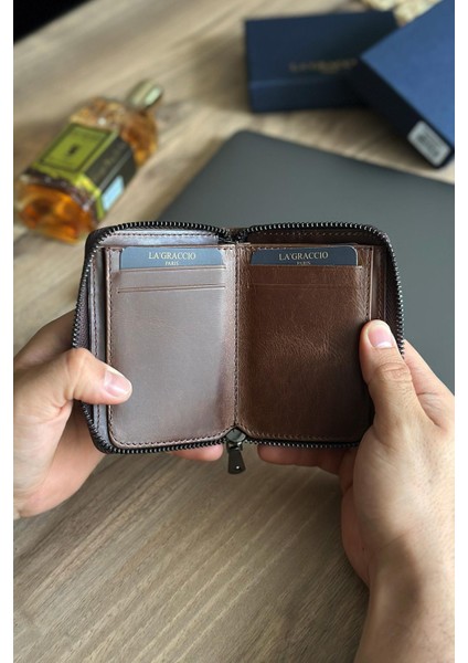 Lancoves Erkek Fermuarlı Deri Kullanışlı Cüzdan Crazy Kahve fiyatları