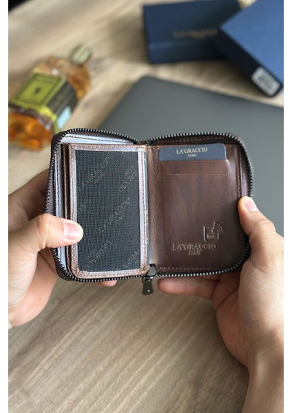 Lancoves Erkek Fermuarlı Deri Kullanışlı Cüzdan Crazy Kahve modelleri