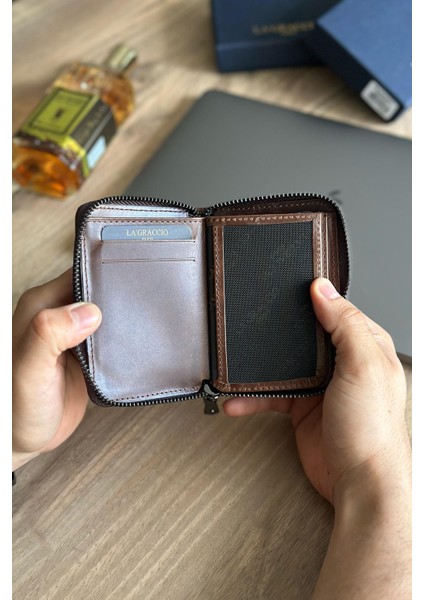 Lancoves Erkek Fermuarlı Deri Kullanışlı Cüzdan Crazy Kahve fırsatları