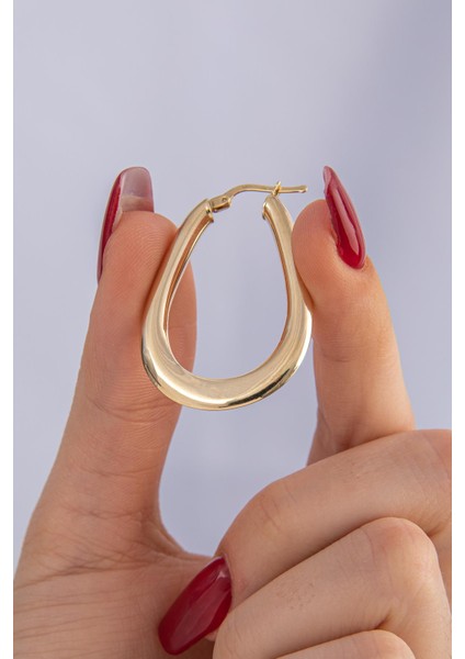 14 Ayar Altın Bombeli Oval Küpe modelleri