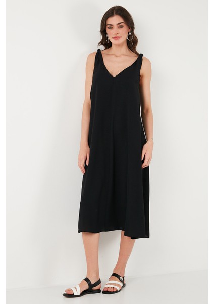 Oversize Fit V Yaka Midi Boy Basic Elbise Bayan Elbise 6788688
