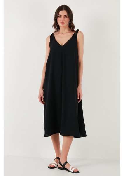Oversize Fit V Yaka Midi Boy Basic Elbise Bayan Elbise 6788688