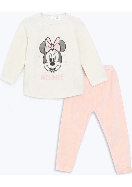 Baby Ekru Minnie Mouse Baskılı Kız Bebek Tişört ve Eşofman Alt 2'li