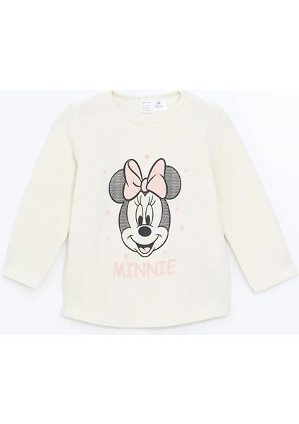 Baby Ekru Minnie Mouse Baskılı Kız Bebek Tişört ve Eşofman Alt 2'li