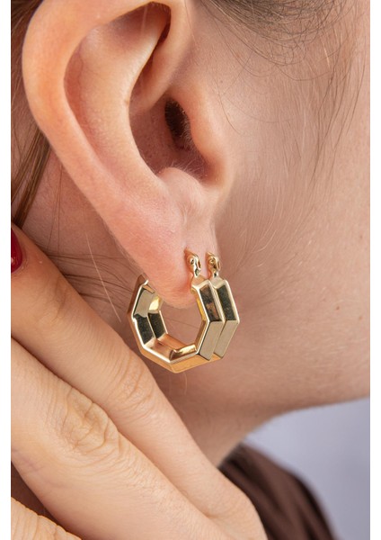 14 Ayar Altın Altıgen Küpe