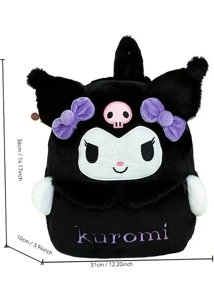 Kuromi Sırt Çantası Büyük Kapasiteli, Peluş Detaylı Sevimli Karikatür Tasarım, Günlük Kullanım & Hediye fiyatları