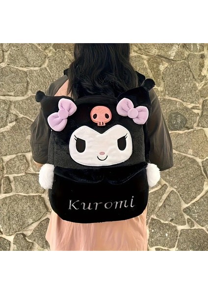 Kuromi Sırt Çantası Büyük Kapasiteli, Peluş Detaylı Sevimli Karikatür Tasarım, Günlük Kullanım & Hediye fırsatları