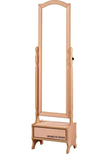 Aziziye Çekmeceli Boy Ayna Cilasız Ham Ahşap