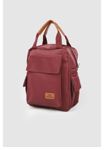 Kadın Lancy Saten Çok Bölmeli Sırt Çantası Bordo