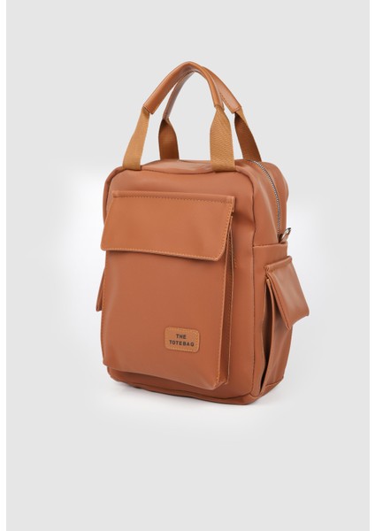 Kadın Lancy Saten Çok Bölmeli Sırt Çantası Taba