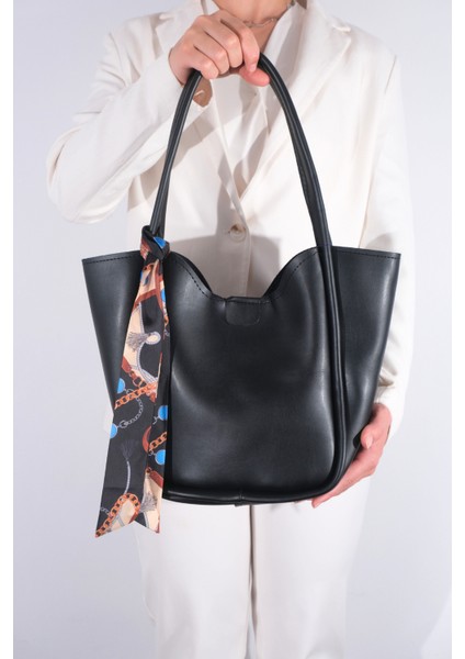 Kadın Golden Fularlı Makyaj Çantalı Omuz Çantası Siyah modelleri