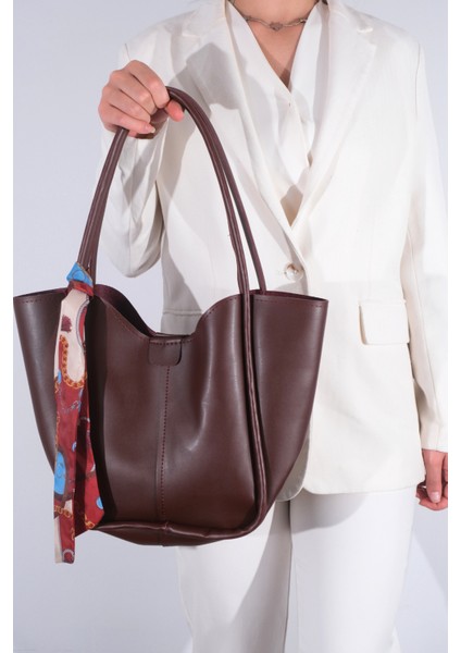 Kadın Golden Fularlı Makyaj Çantalı Omuz Çantası Bordo