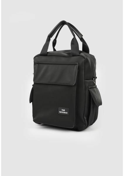 Kadın Lancy Saten Çok Bölmeli Sırt Çantası Siyah