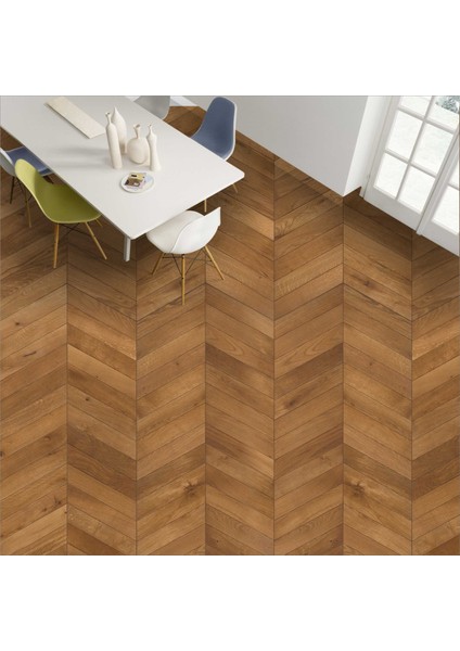 Yer Kaplama Folyosu Kendinden Yapışkanlı Laminasyonlu Balıksırtı Ahşap Parke Desen 60 cm x 100 cm