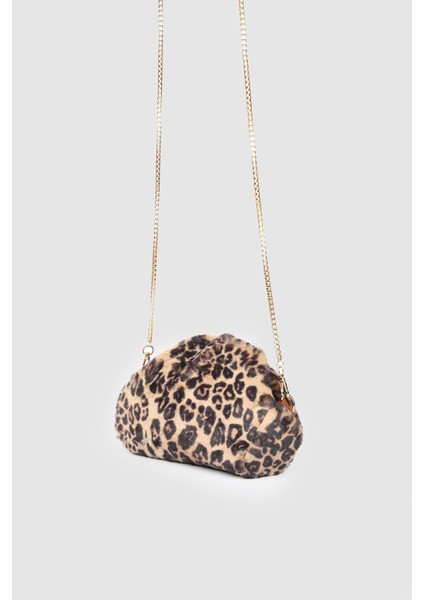 Kadın Secra Peluş Askılı Çanta Leopar Desenli