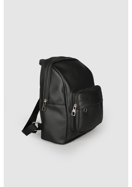 Kadın Soft Deri Çok Bölmeli Sırt Çantası Çantası Siyah