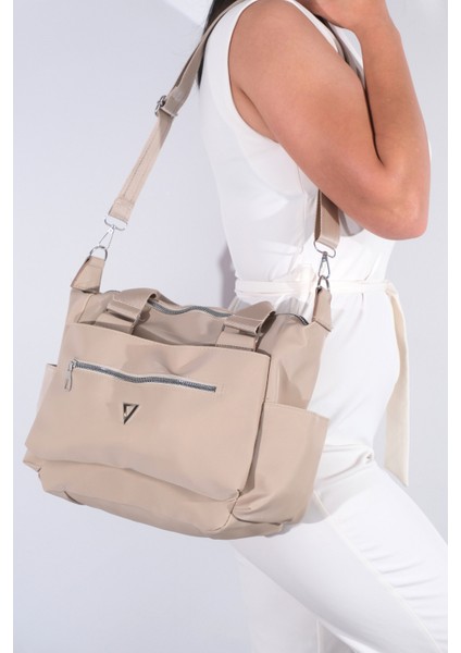 Kadın Calico Saten Çok Bölmeli El Ve Çapraz Çanta Vizon