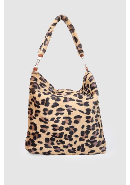 Kadın Laste Peluş Büyük Boy Omuz Çantası Leopar Desenli 1 fiyatları