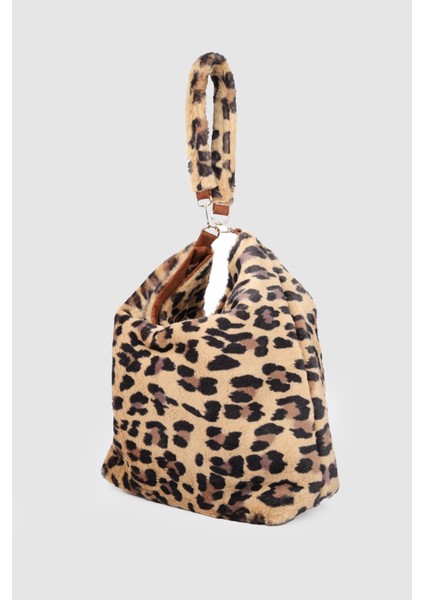 Kadın Laste Peluş Büyük Boy Omuz Çantası Leopar Desenli 1 fırsatları
