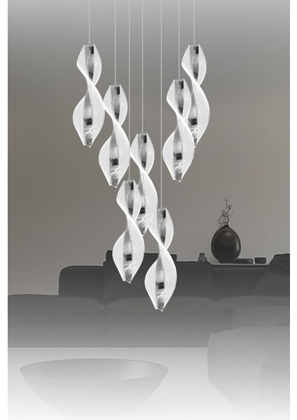 8091-6+1 7li Krom Sarkıt LED Avize(Beyaz Işık -Sarı Işık - Gün Işığı) fiyatları