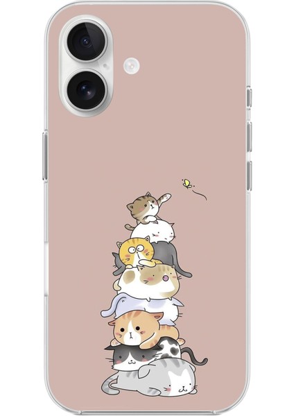Apple iPhone 16 Plus Uyumlu Şeffaf Kılıf Kedişler 1 Tasarımlı