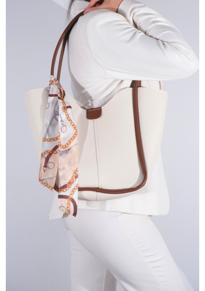 Kadın Golden Fularlı Makyaj Çantalı Omuz Çantası Krem Taba fiyatları