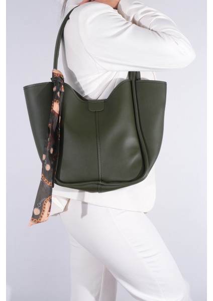 Kadın Golden Fularlı Makyaj Çantalı Omuz Çantası Haki Yeşil fiyatları