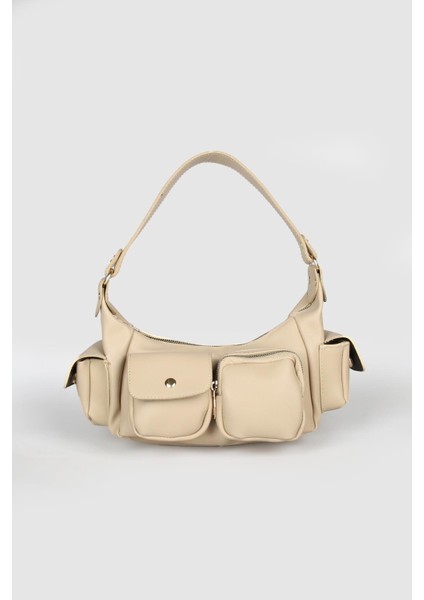 Kadın Sabers Baget Cep Detaylı Çanta Vizon