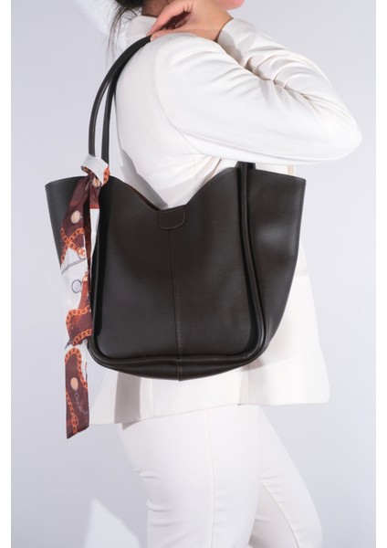 Kadın Golden Fularlı Makyaj Çantalı Omuz Çantası Kahve fiyatları