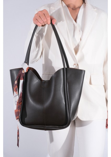 Kadın Golden Fularlı Makyaj Çantalı Omuz Çantası Kahve modelleri