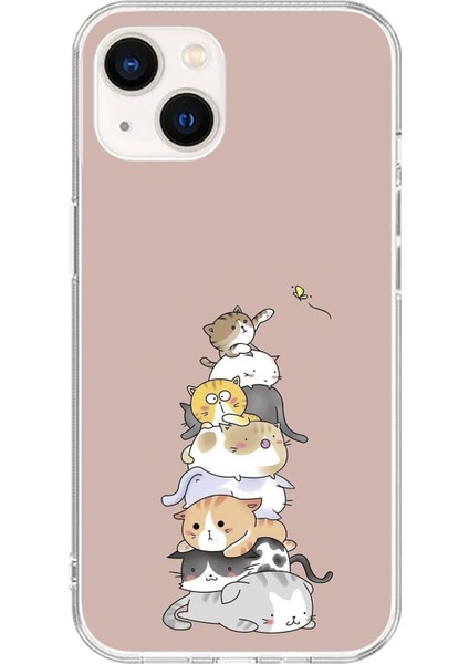 Apple iPhone 13 Uyumlu Şeffaf Kılıf Kedişler 1 Tasarımlı
