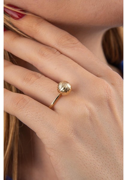 14 Ayar Altın Işıltılı Topçuk Yüzük 3