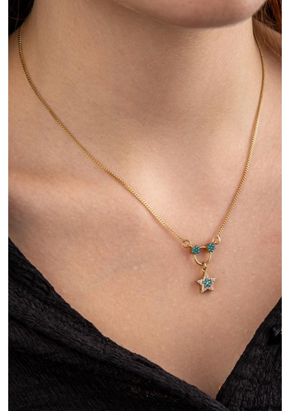 14 Ayar Altın Taşlı Rigel Yıldız Kolye