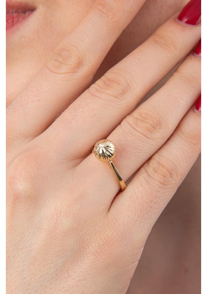 14 Ayar Altın Işıltılı Topçuk Yüzük 4