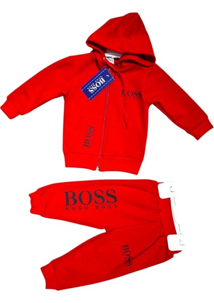 Baby Marka Baskılı Bossa Desen Kapşonlu Fermuarlı Ikili Takım Unisex 1-5 Yaş