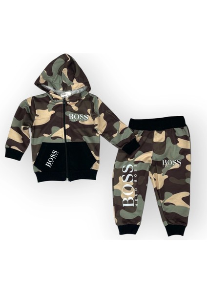 Baby Marka Baskılı Bossa Desen Kapşonlu Fermuarlı Ikili Takım Unisex 1-5 Yaş