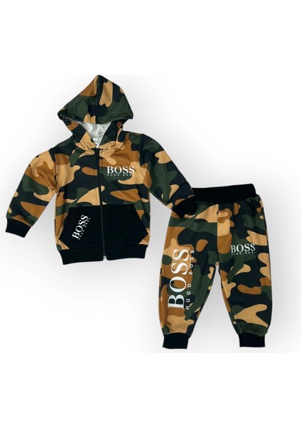 Baby Marka Baskılı Bossa Desen Kapşonlu Fermuarlı Ikili Takım Unisex 1-5 Yaş