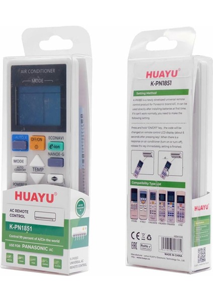 K-Pn1851 Universal Ac Panasonic Klima Kumandası modelleri