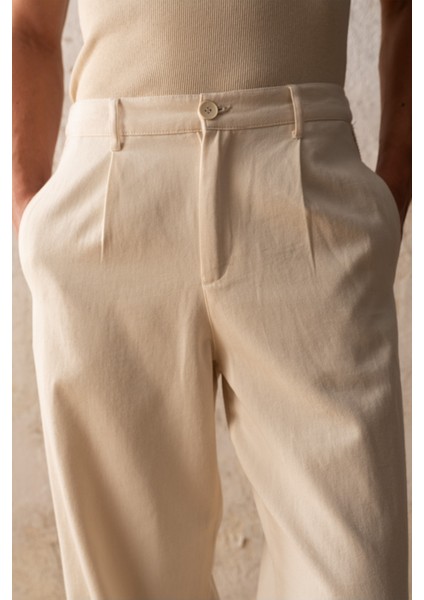 Şeritli Gabardin Bej Pantolon fırsatları