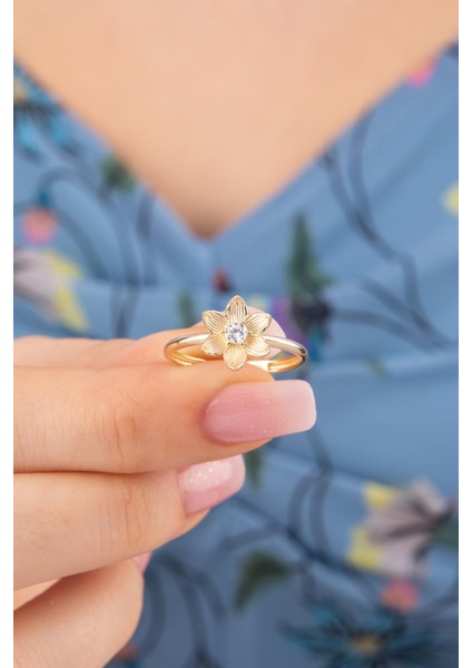 14 Ayar Altın Taşlı Manolya Yüzük modelleri