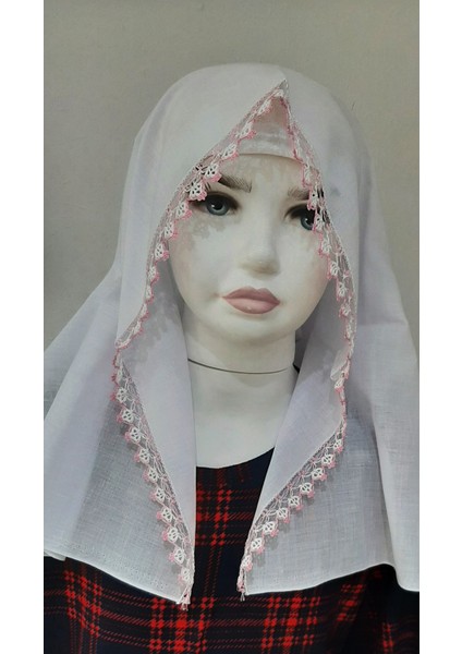 Iki Taraf Tığ Beyaz Baş Örtüsü En-Boy 90cm