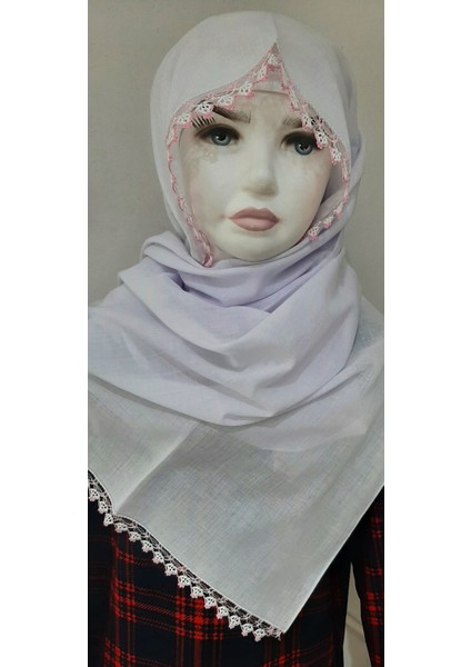 Iki Taraf Tığ Beyaz Baş Örtüsü En-Boy 90cm