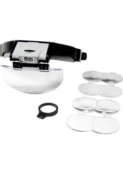 Lens Takmalı 5 Lenslı , LED Lambalı Şapka Tip Büyüteç