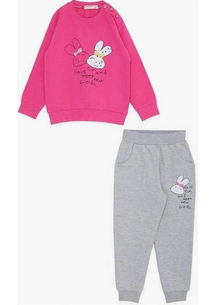 Kız Çocuk Tavşan Baskılı Eşofman Takım