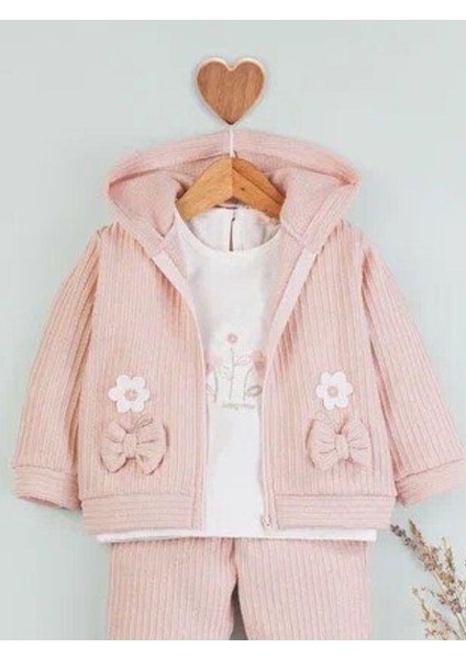 Kız Bebek Papatya Nakışlı Hırkalı 3lü Eşofman Takım indirimleri