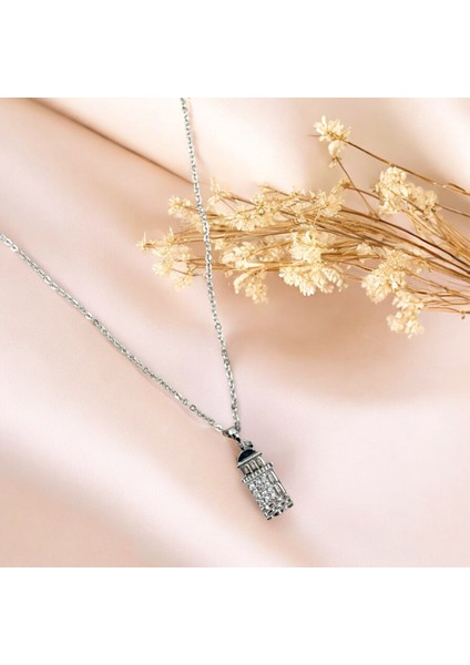 Zirkon Taşlı Kararmaz Gümüş Renk Galata Kulesi Figürlü Kolye fiyatları